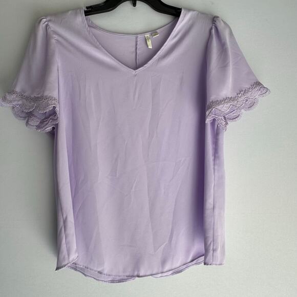 Est. 1946 Women Causal Lace Short Sleeves Blouse Shirt Purple Violet Small Work - Picture 1 of 9